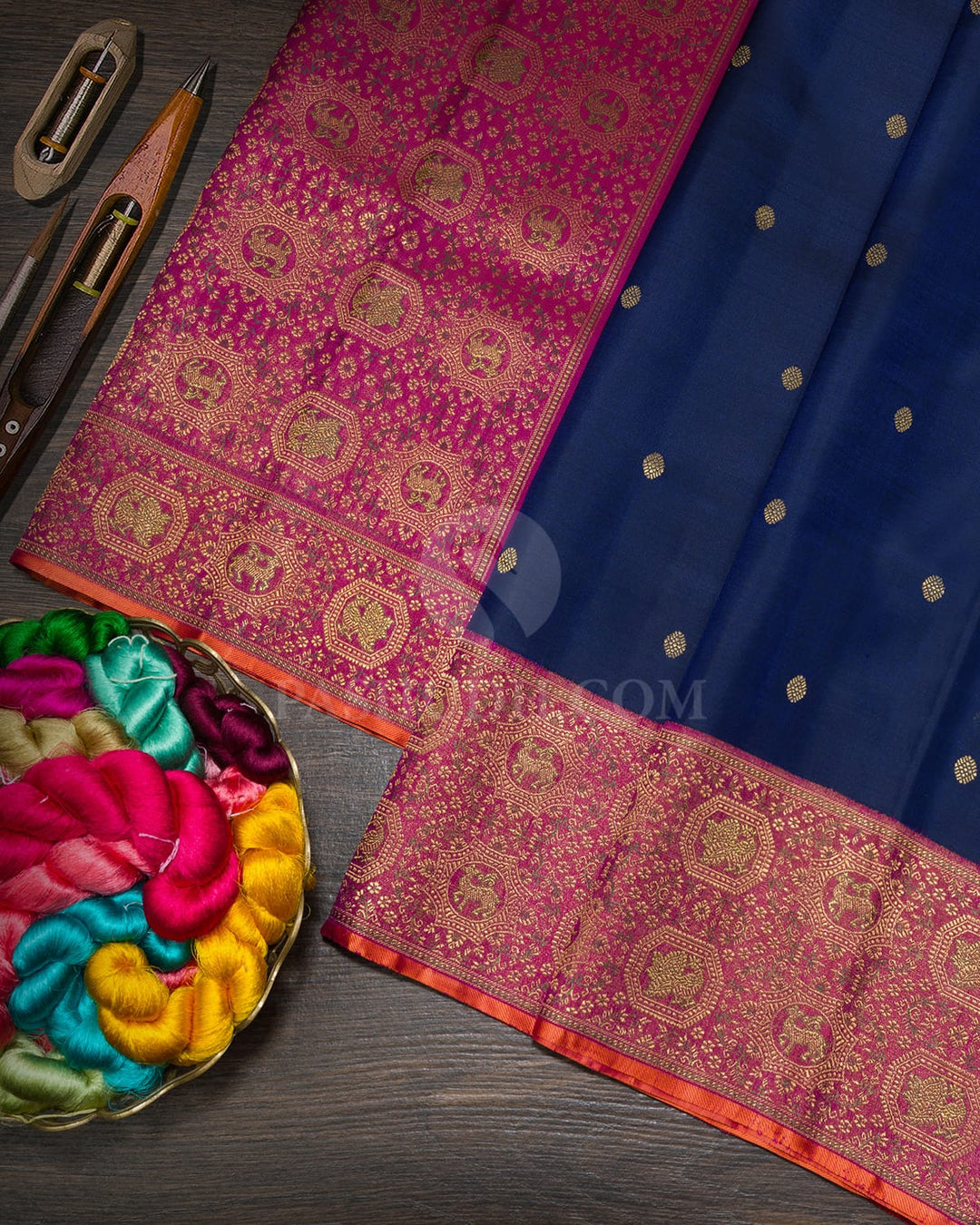 Navy Blue Vanasingaram Border Kanjivaram Silk Saree-S1674(E)