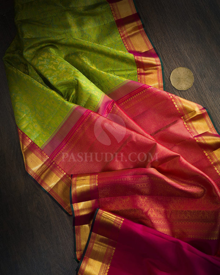 Parrot Green Vanasingaram Kanjivaram Silk Saree-S1571(E)