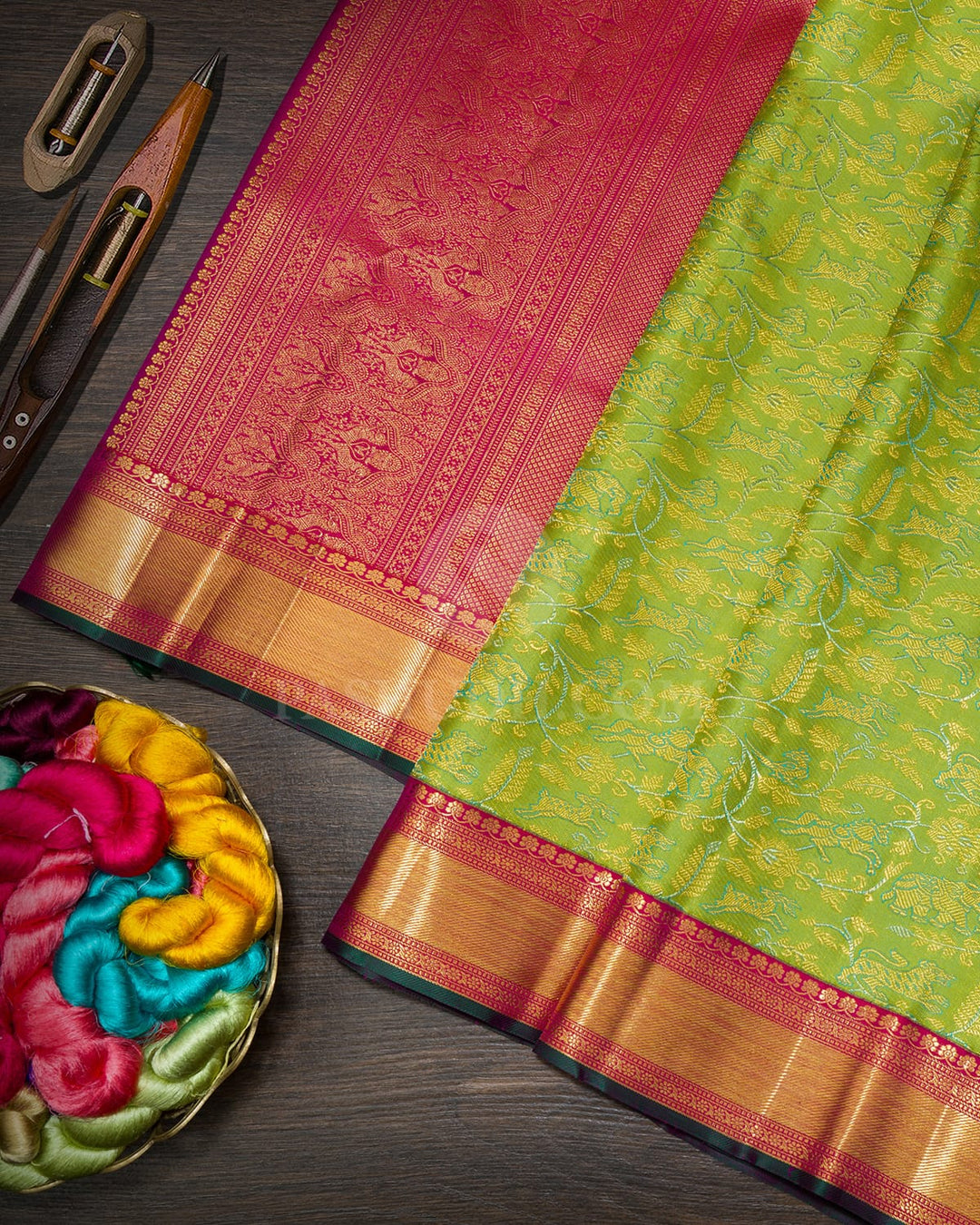 Parrot Green Vanasingaram Kanjivaram Silk Saree-S1571(E)