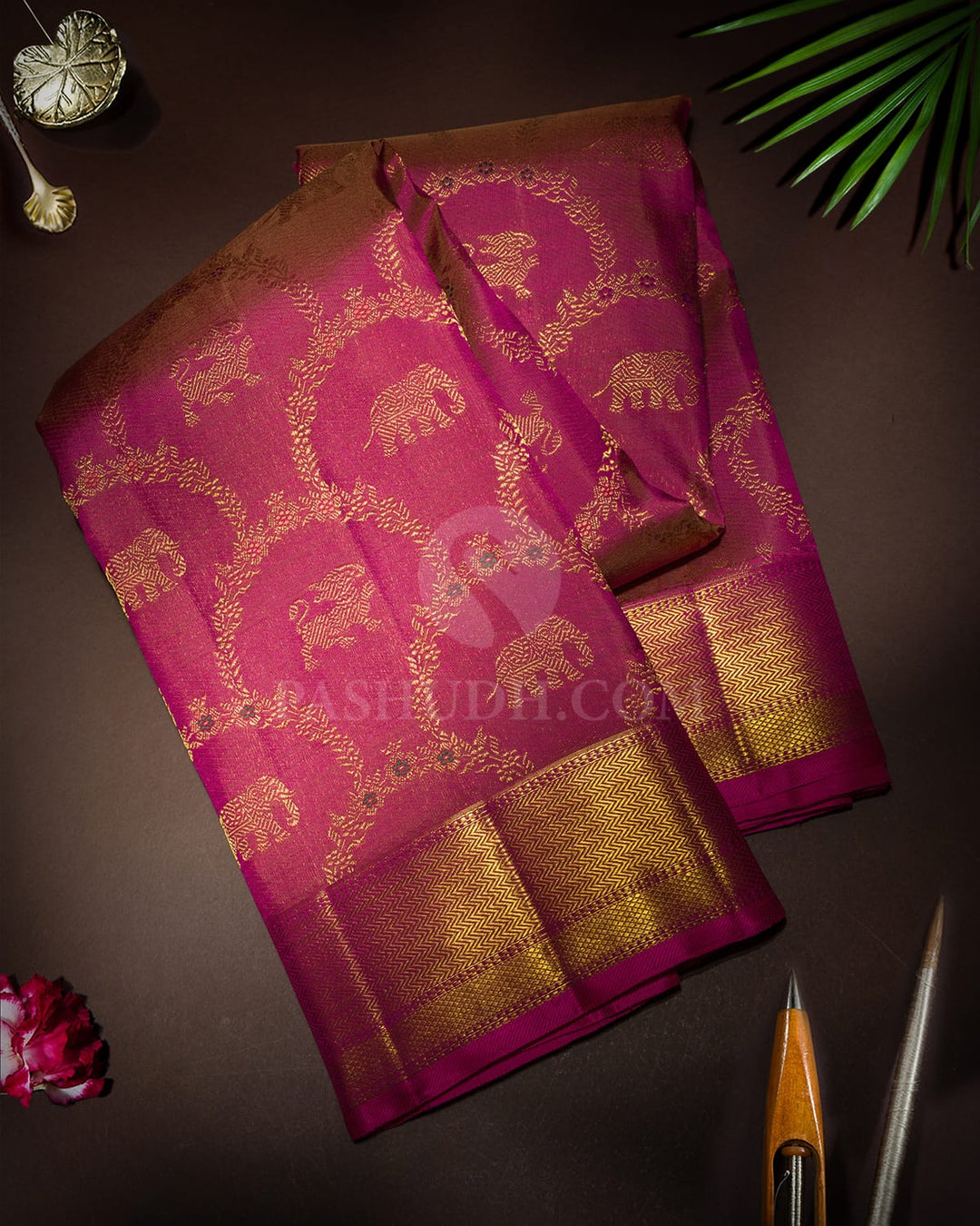 Dual Shaded Onion Pink Kanjivaram Silk Saree-S1844(A)