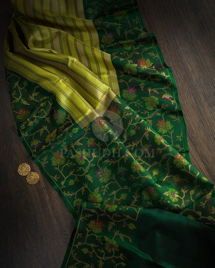 Multicolored Green Pure Zari Paithani Kanjivaram Silk Saree-P197(D)