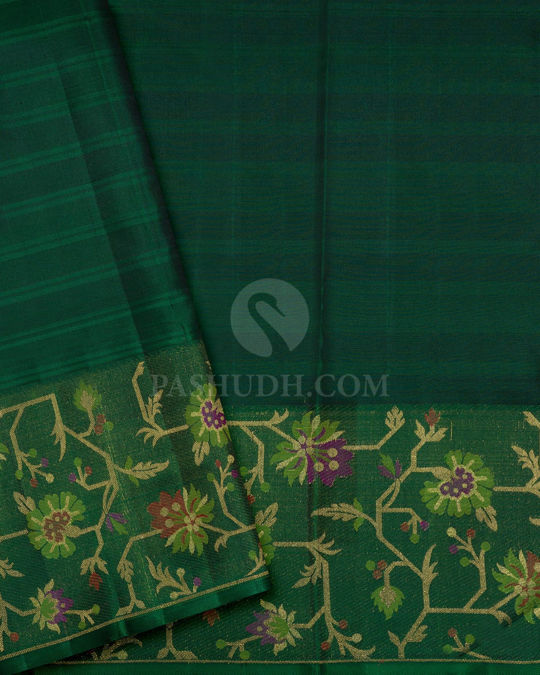 Multicolored Green Pure Zari Paithani Kanjivaram Silk Saree-P197(D)
