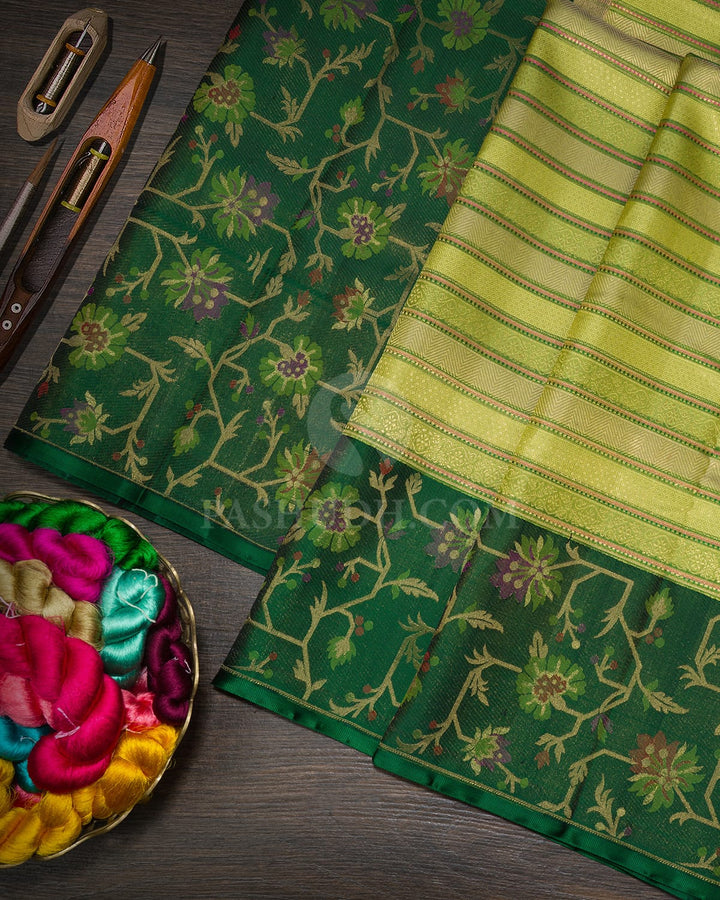 Multicolored Green Pure Zari Paithani Kanjivaram Silk Saree-P197(D)