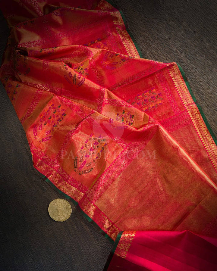 Dual Shaded Pink Paithani Pure Zari Kanjivaram Silk Saree-P234(A)