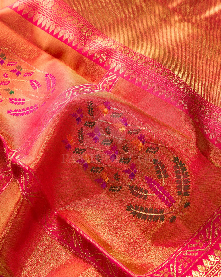 Dual Shaded Pink Paithani Pure Zari Kanjivaram Silk Saree-P234(A)