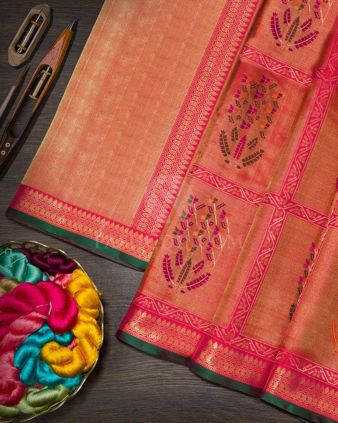Dual Shaded Pink Paithani Pure Zari Kanjivaram Silk Saree-P234(A)