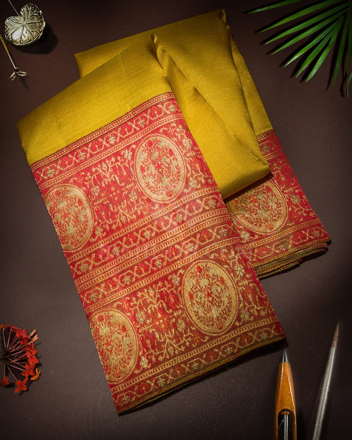 Turmeric Yellow Antique Border Kanjivaram Silk Saree-S1803(B)