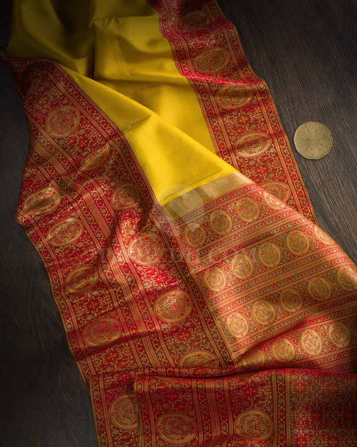 Turmeric Yellow Antique Border Kanjivaram Silk Saree-S1803(B)