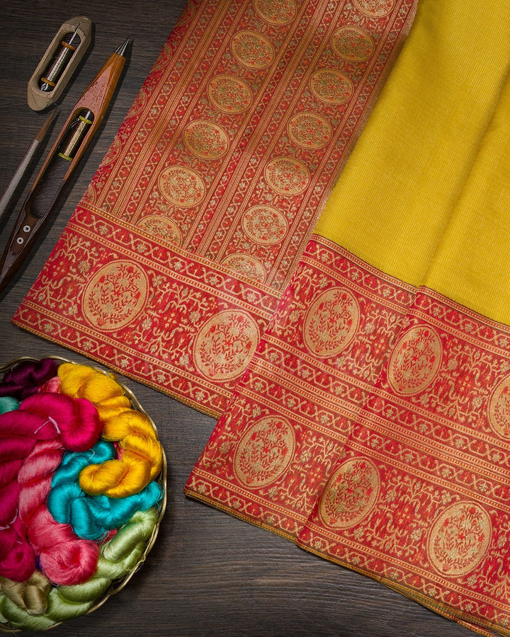 Turmeric Yellow Antique Border Kanjivaram Silk Saree-S1803(B)