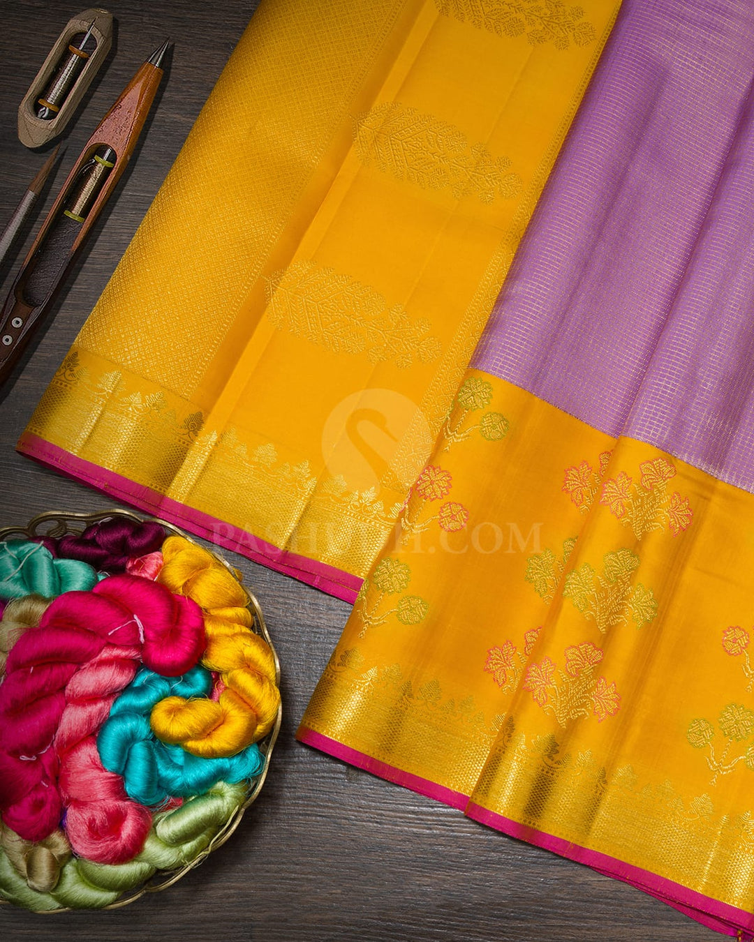 Lilac Silk Shimmer Meenakari Kanjivaram Silk Saree-S1840(A)