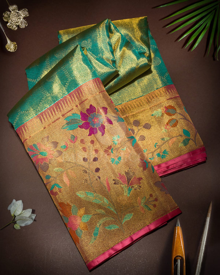 Sapphire Green Tissue Kanjivaram Silk Saree-S1822(B)