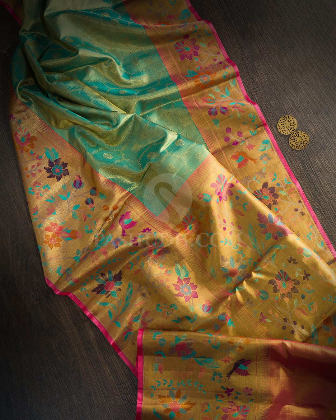Sapphire Green Tissue Kanjivaram Silk Saree-S1822(B)