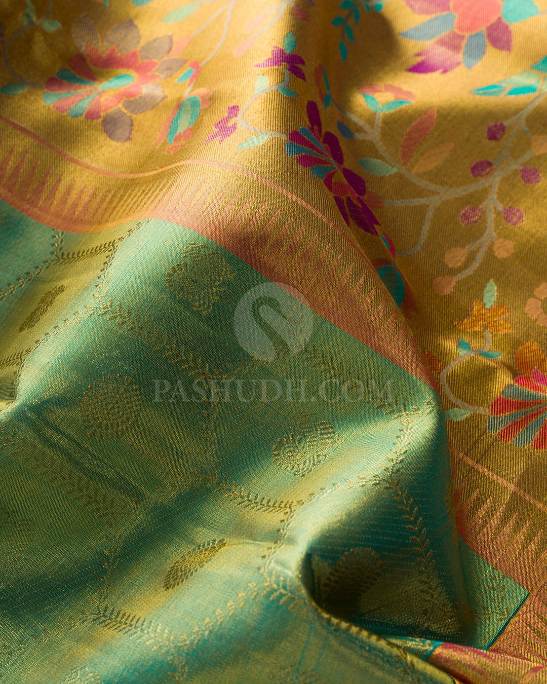 Sapphire Green Tissue Kanjivaram Silk Saree-S1822(B)