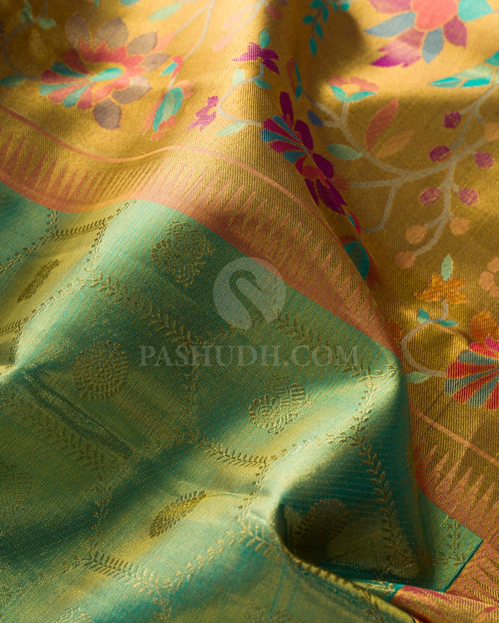 Sapphire Green Tissue Kanjivaram Silk Saree-S1822(B)
