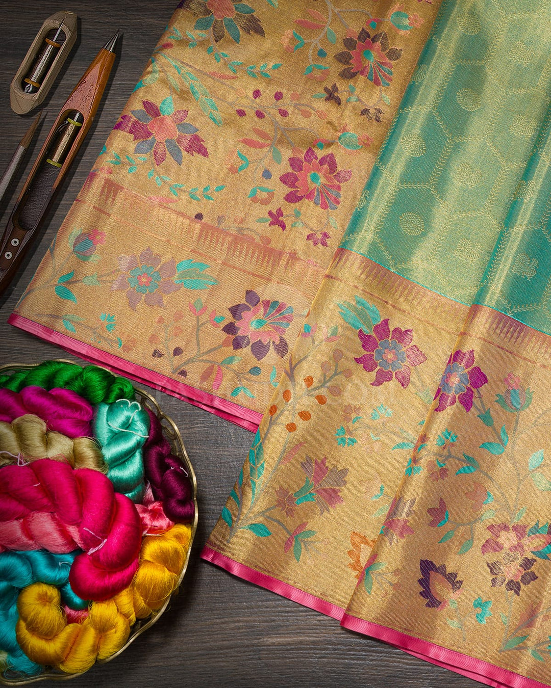 Sapphire Green Tissue Kanjivaram Silk Saree-S1822(B)
