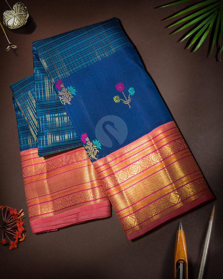 Peacock Blue Meenakari Kanjivaram Silk Saree-S1838(A)