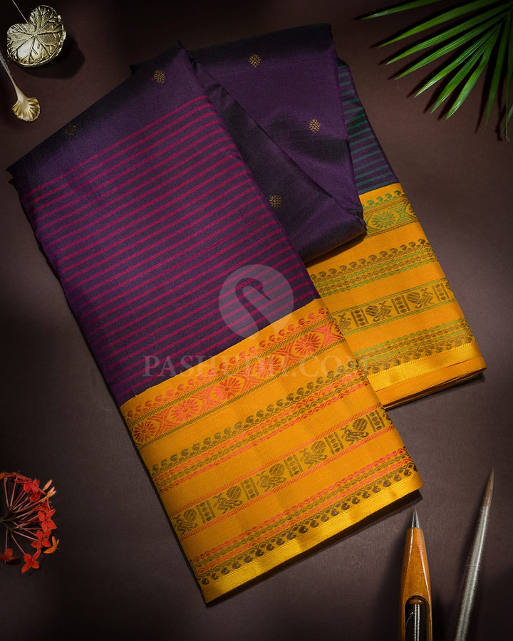Dual Shaded Navy Blue Pure Zari Kanjivaram Silk Saree-P240(A)