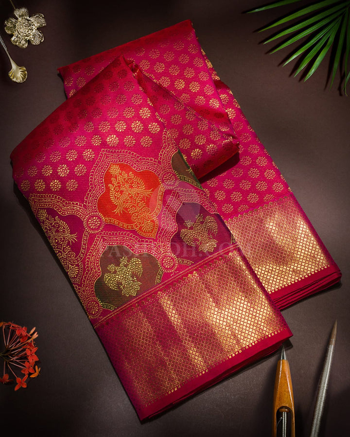 Dual Shaded Reddish Pink Pure Zari Kanjivaram Silk Saree-P236(A)