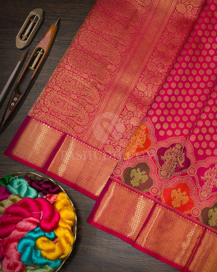Dual Shaded Reddish Pink Pure Zari Kanjivaram Silk Saree-P236(A)