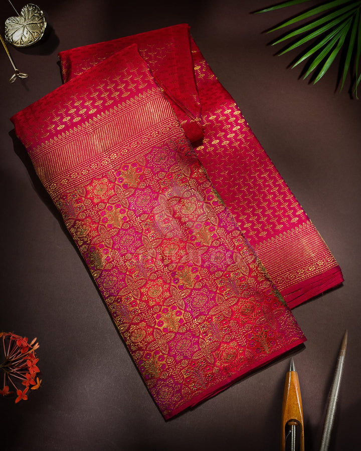 Dual Shaded Reddish Pink Meenakari Kanjivaram Silk Saree-S1191(L)