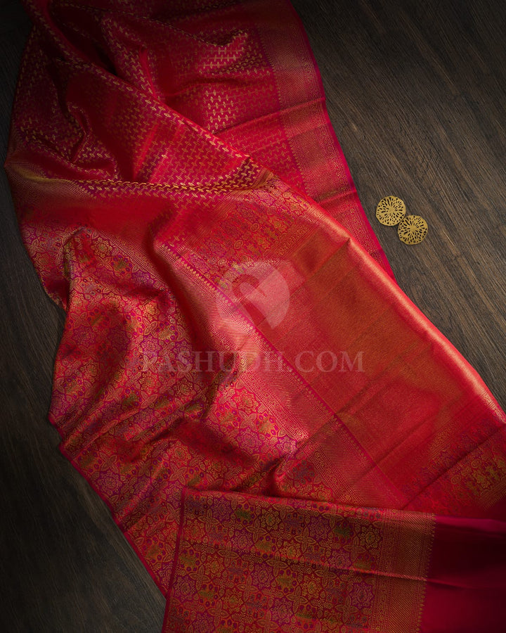 Dual Shaded Reddish Pink Meenakari Kanjivaram Silk Saree-S1191(L)