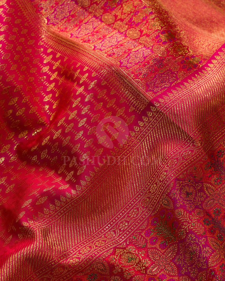 Dual Shaded Reddish Pink Meenakari Kanjivaram Silk Saree-S1191(L)
