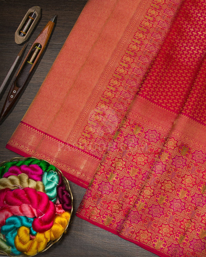Dual Shaded Reddish Pink Meenakari Kanjivaram Silk Saree-S1191(L)