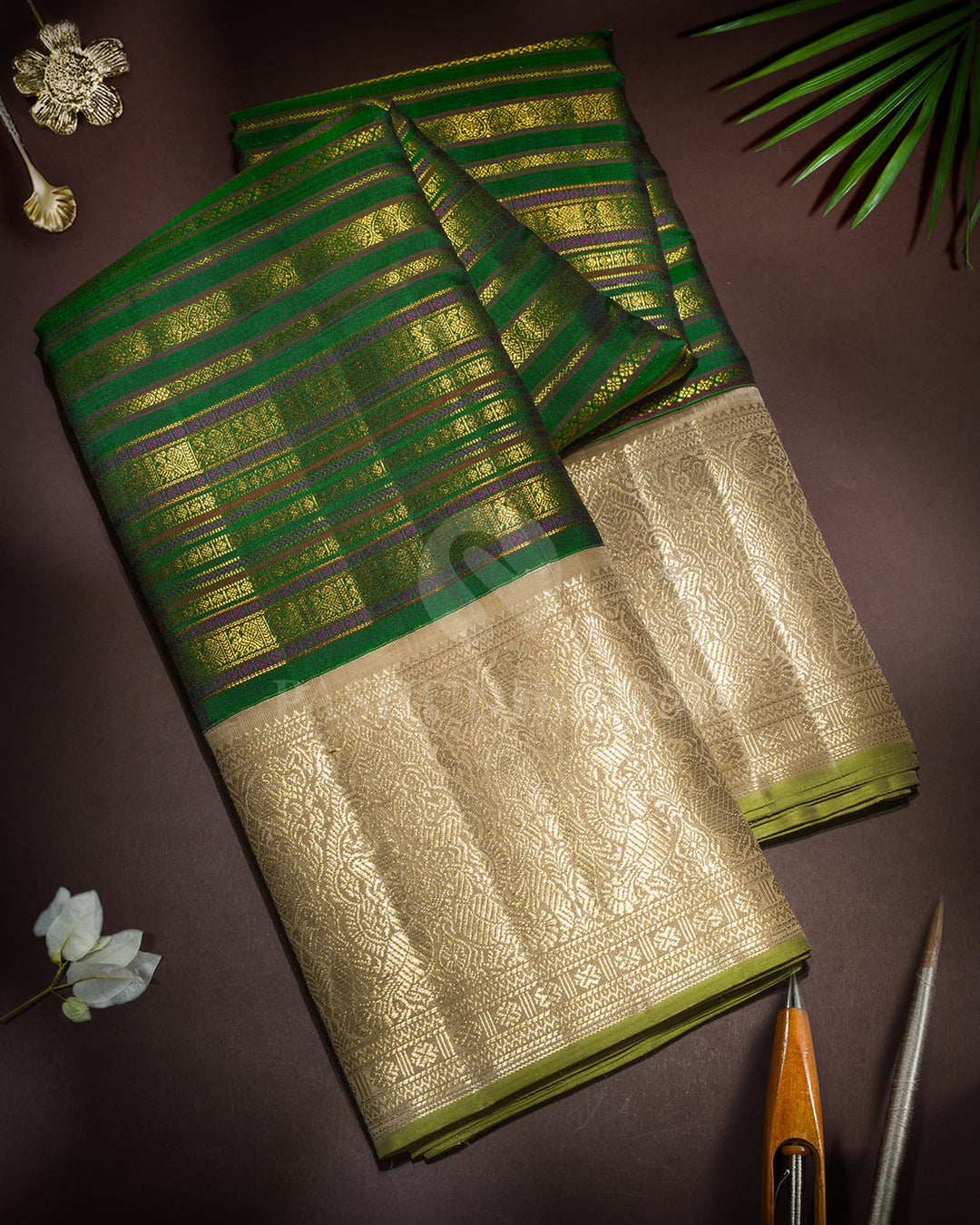 Forest Green Beldhari Kanjivaram Silk Saree-S1203(H)