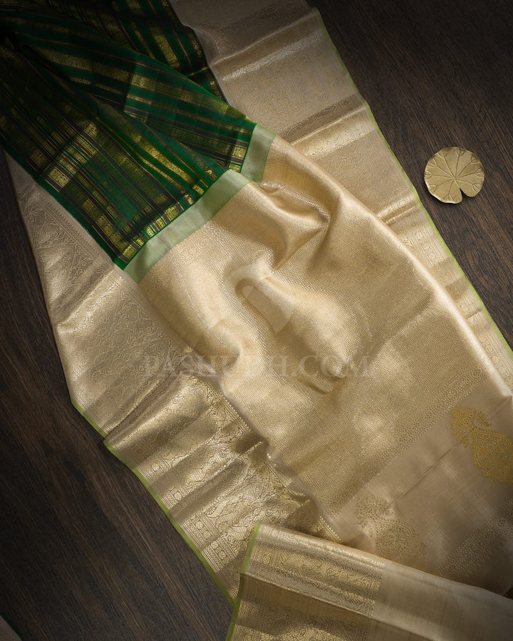 Forest Green Beldhari Kanjivaram Silk Saree-S1203(H)