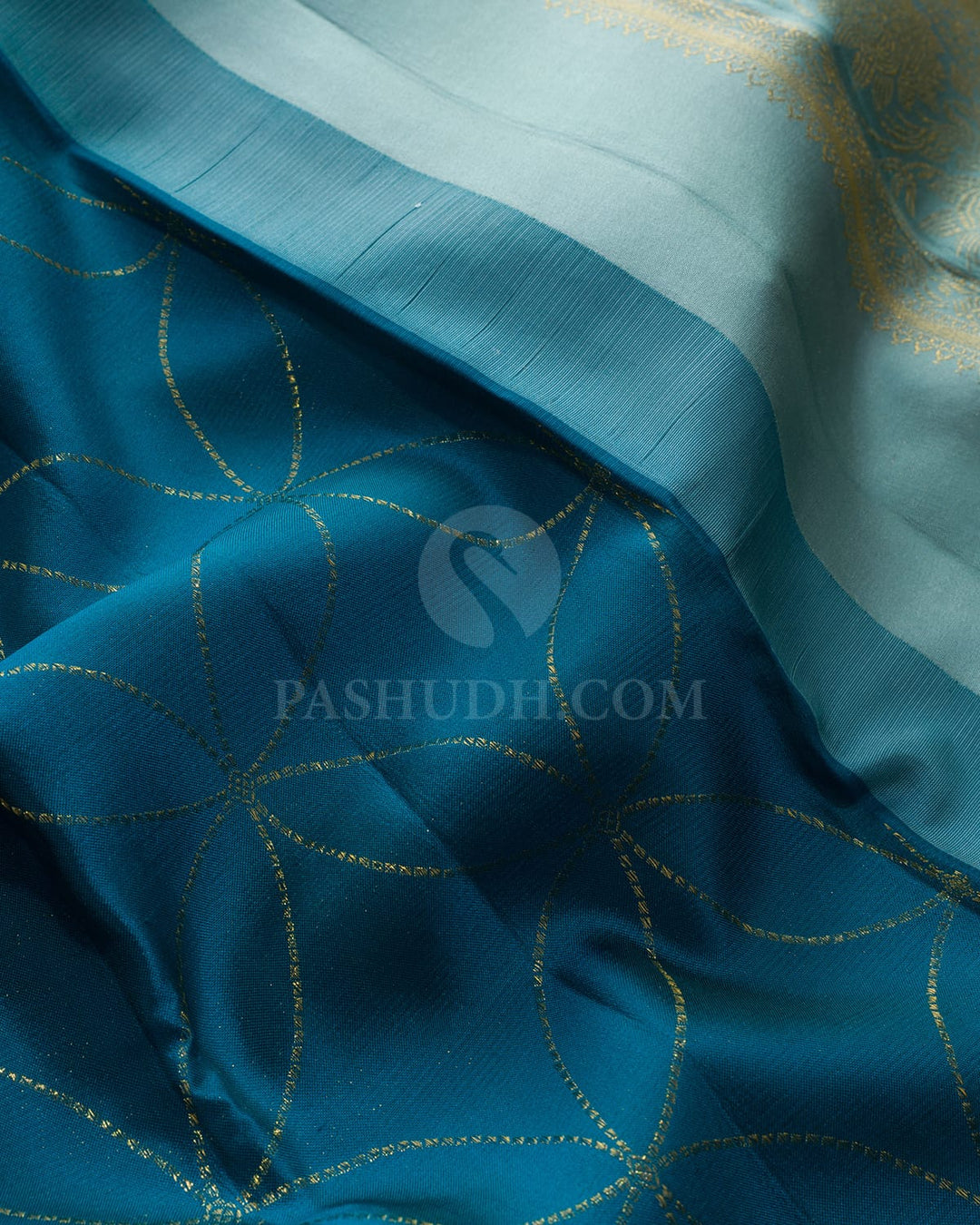 Teal Blue Borderless Kanjivaram Silk Saree-DJ479(A)