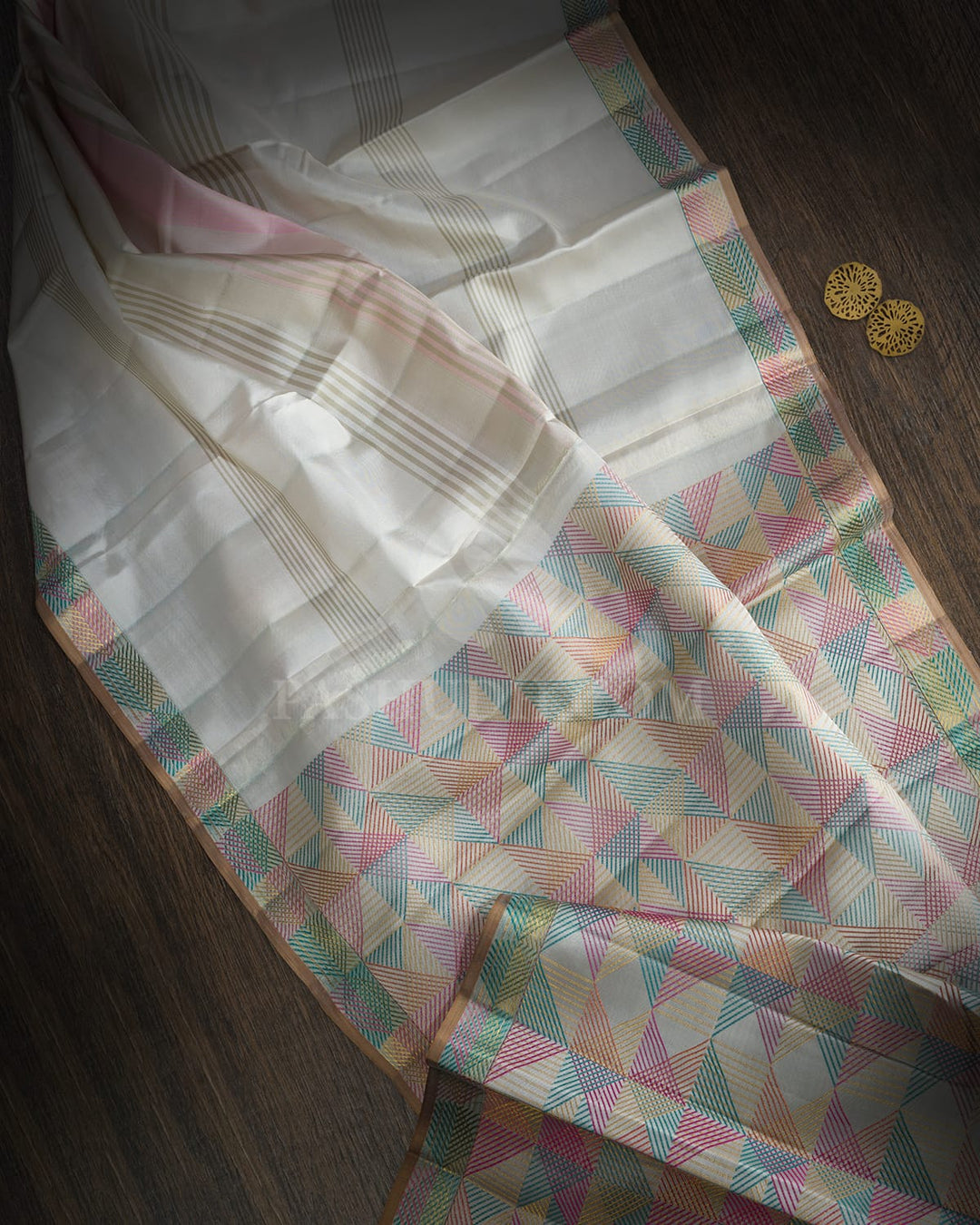 Half White Multicolor Kanjivaram Silk Saree-DJ473(A)