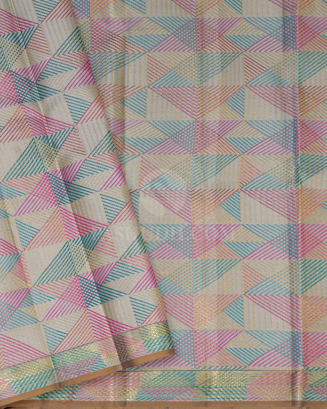 Half White Multicolor Kanjivaram Silk Saree-DJ473(A)