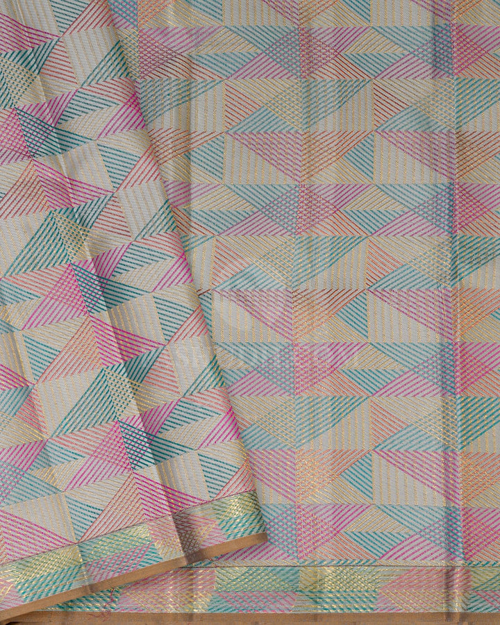 Half White Multicolor Kanjivaram Silk Saree-DJ473(A)