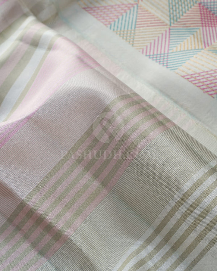 Half White Multicolor Kanjivaram Silk Saree-DJ473(A)