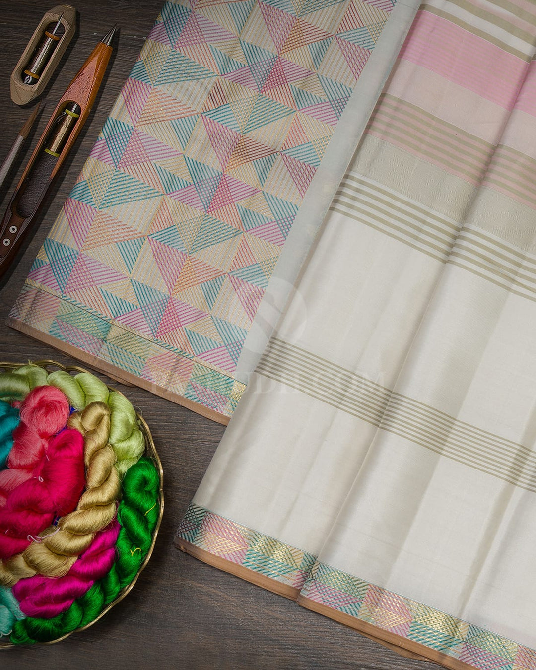Half White Multicolor Kanjivaram Silk Saree-DJ473(A)