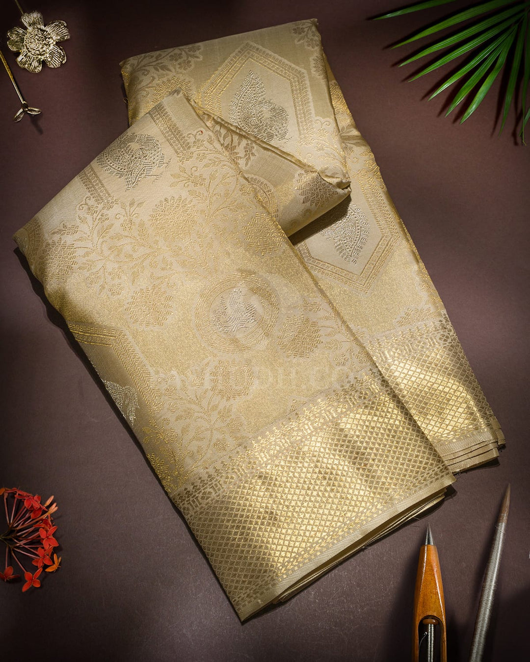 Tussar Pure Zari Kanjivaram Silk Saree-P235(A)