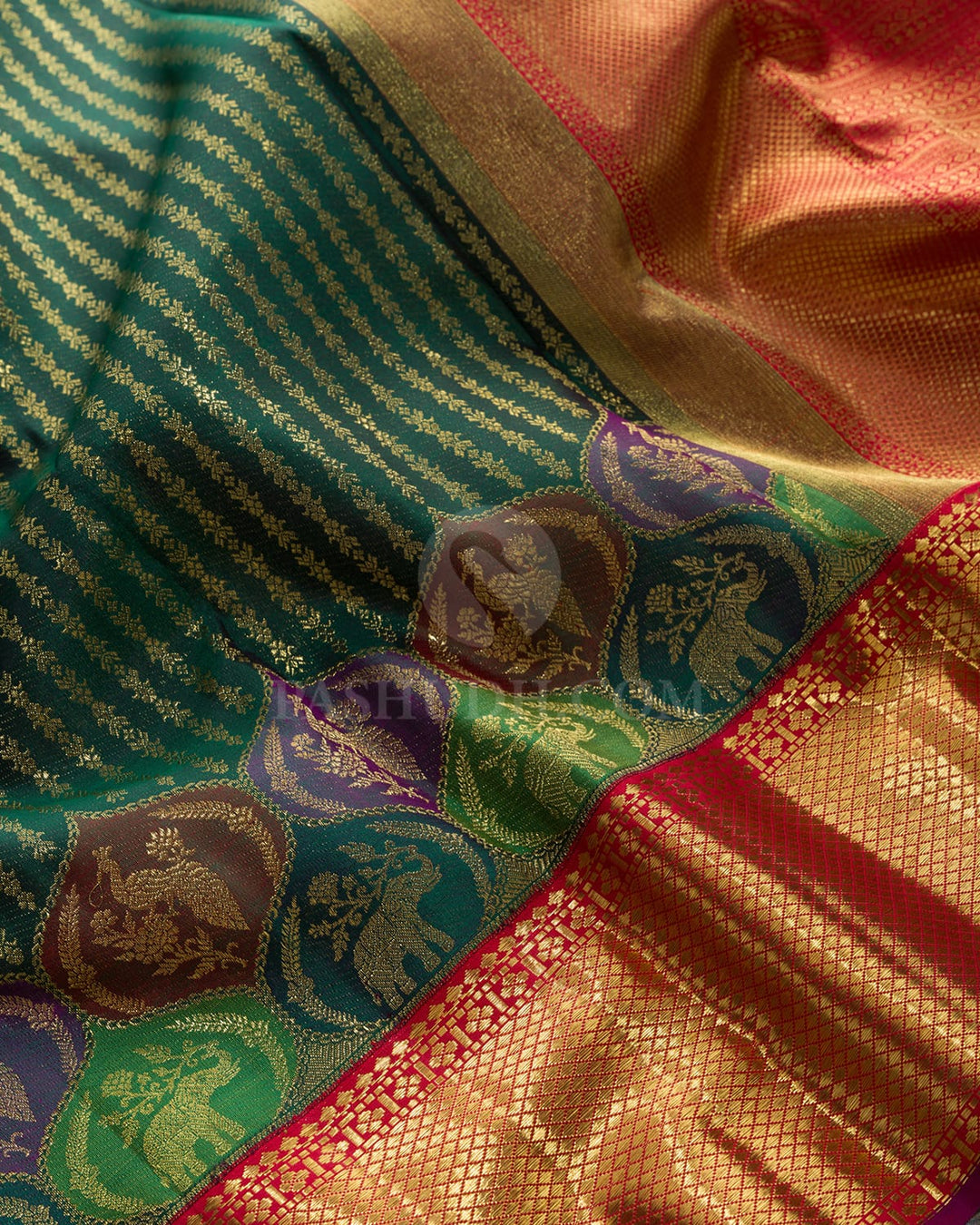 Dual Shaded Bottle Green Pure Zari Kanjivaram Silk Saree-P239(A)