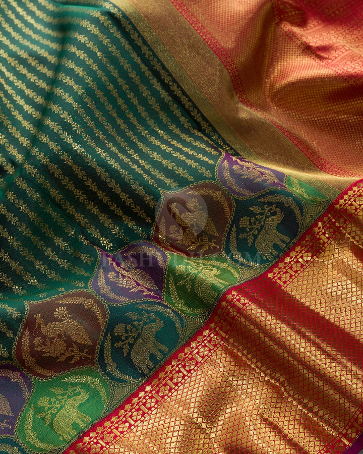Dual Shaded Bottle Green Pure Zari Kanjivaram Silk Saree-P239(A)