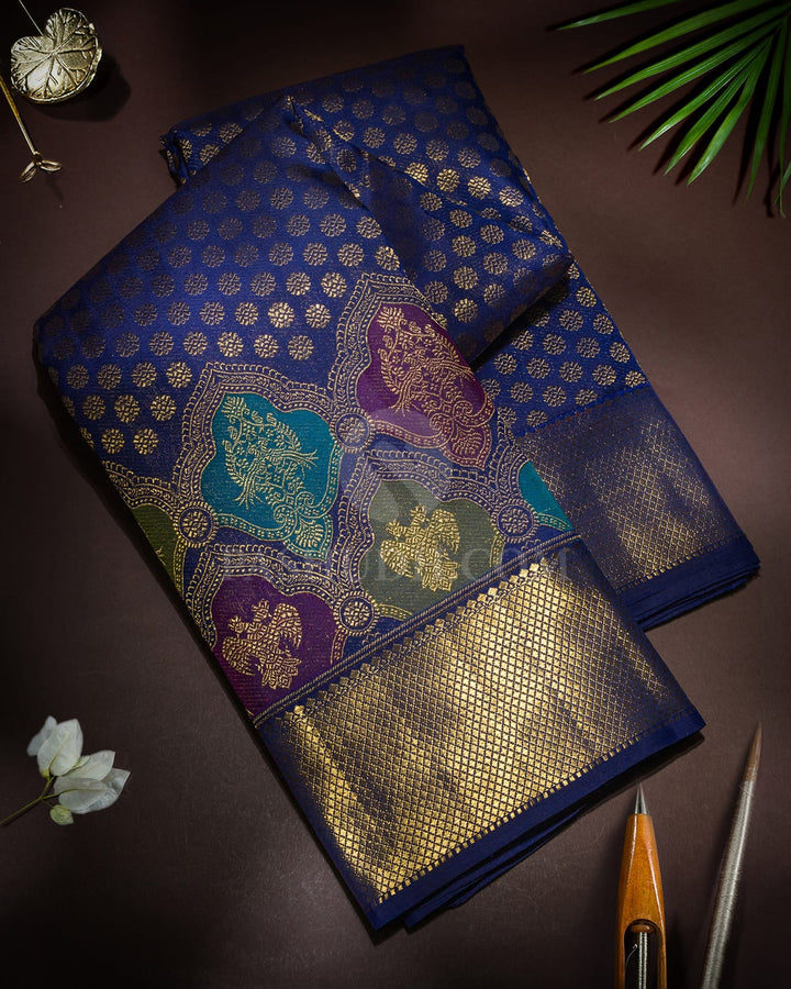 Midnight Blue Pure Zari Kanjivaram Silk Saree-P236(B)