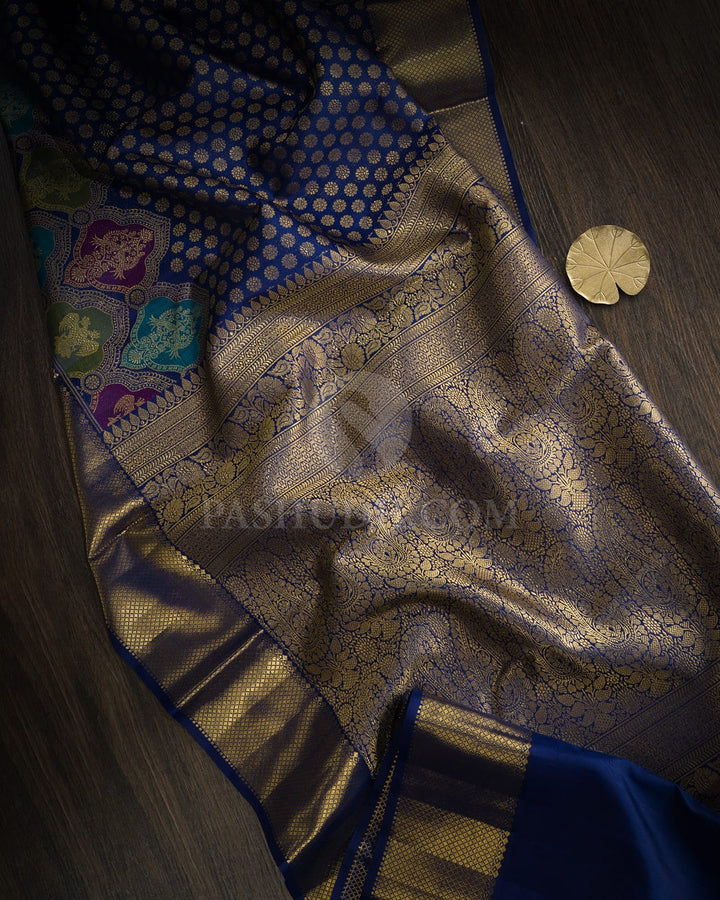 Midnight Blue Pure Zari Kanjivaram Silk Saree-P236(B)