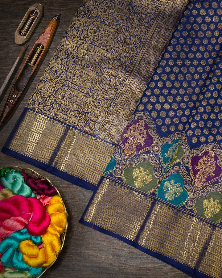 Midnight Blue Pure Zari Kanjivaram Silk Saree-P236(B)