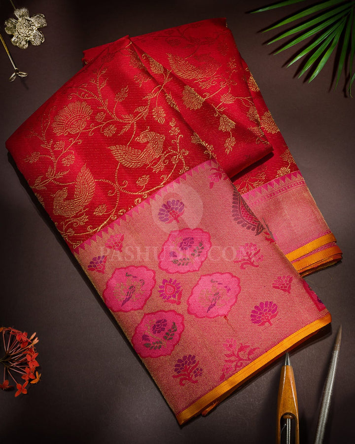 Bright Red Meenakari Pure Zari Kanjivaram Silk Saree-P238(A)
