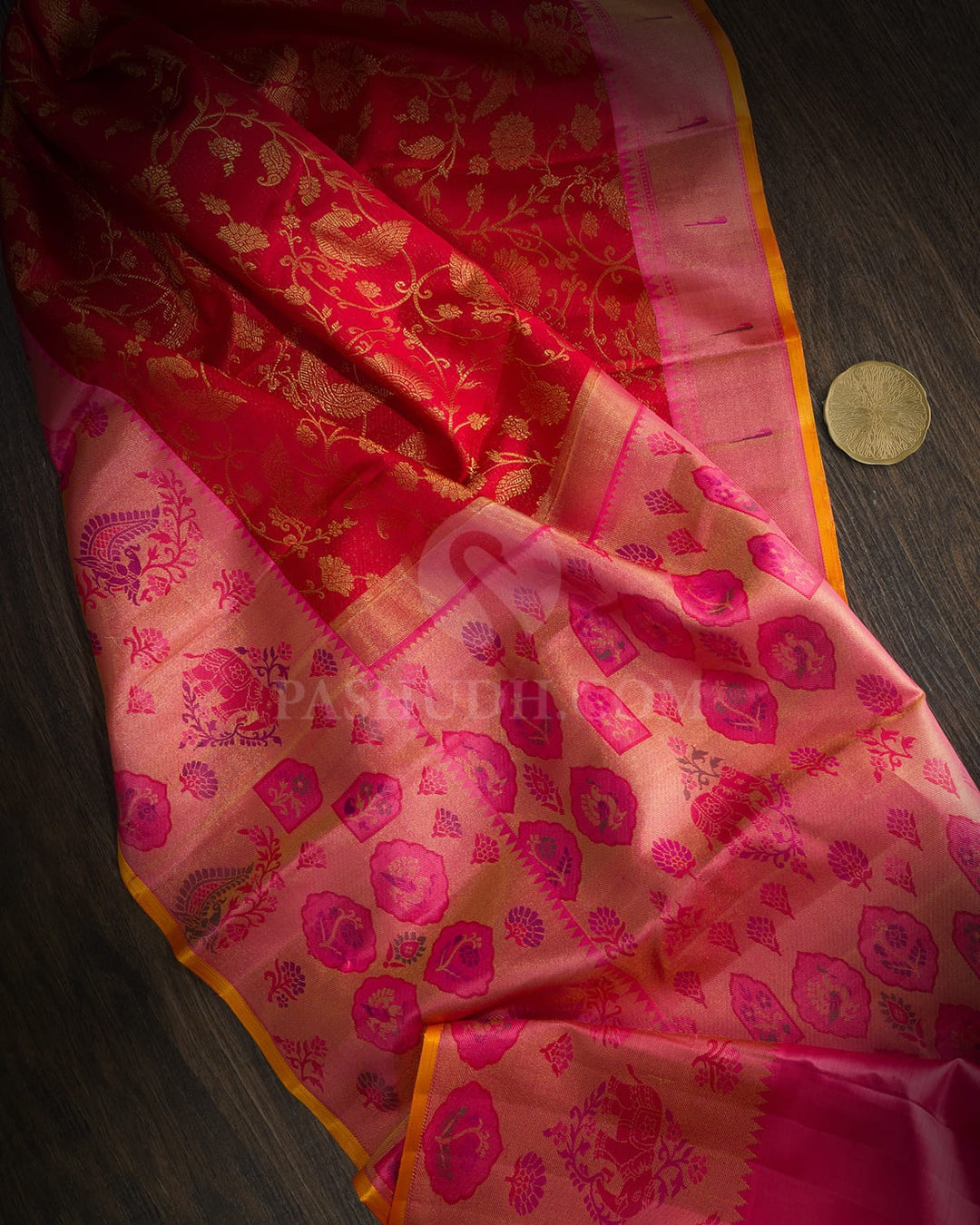 Bright Red Meenakari Pure Zari Kanjivaram Silk Saree-P238(A)