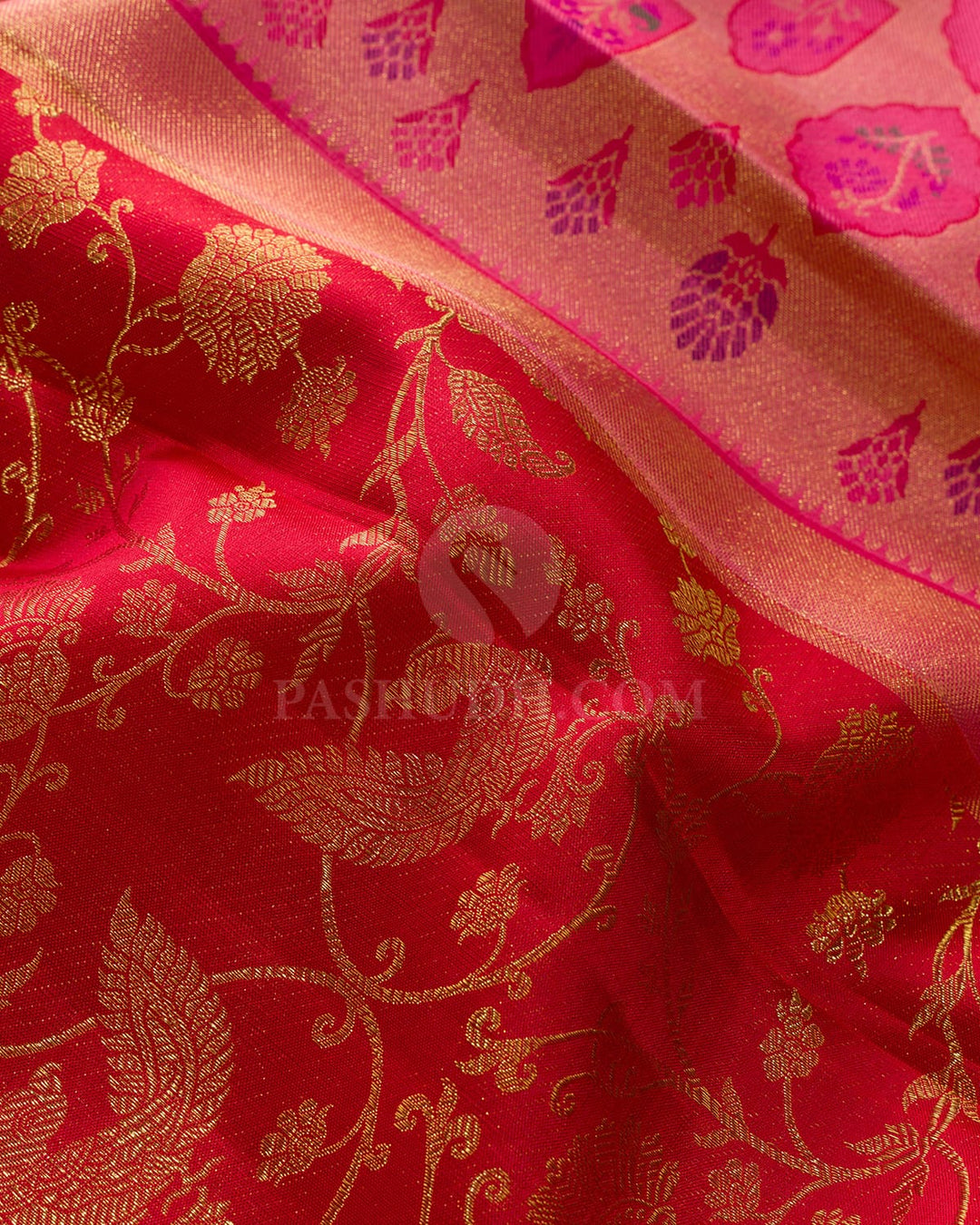 Bright Red Meenakari Pure Zari Kanjivaram Silk Saree-P238(A)