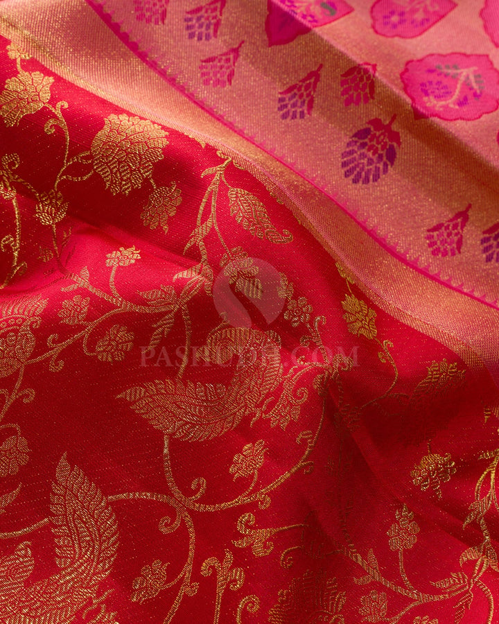 Bright Red Meenakari Pure Zari Kanjivaram Silk Saree-P238(A)
