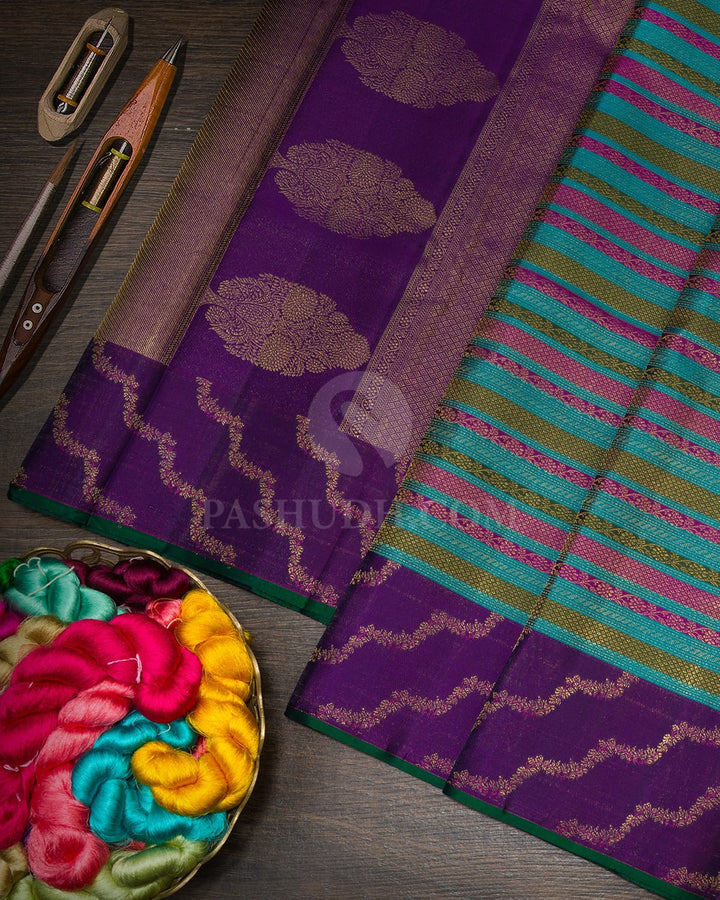 Anandha Blue With Purple Kanjivaram Silk Saree-DJ470(B)