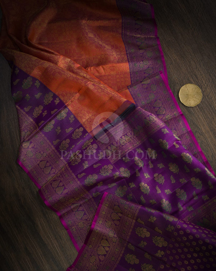 Rust Orange Kanjivaram Silk Saree-DJ463(B)