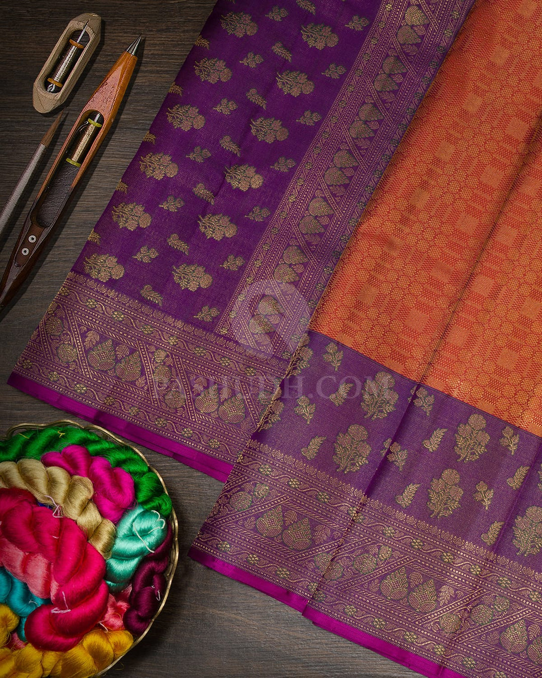 Rust Orange Kanjivaram Silk Saree-DJ463(B)