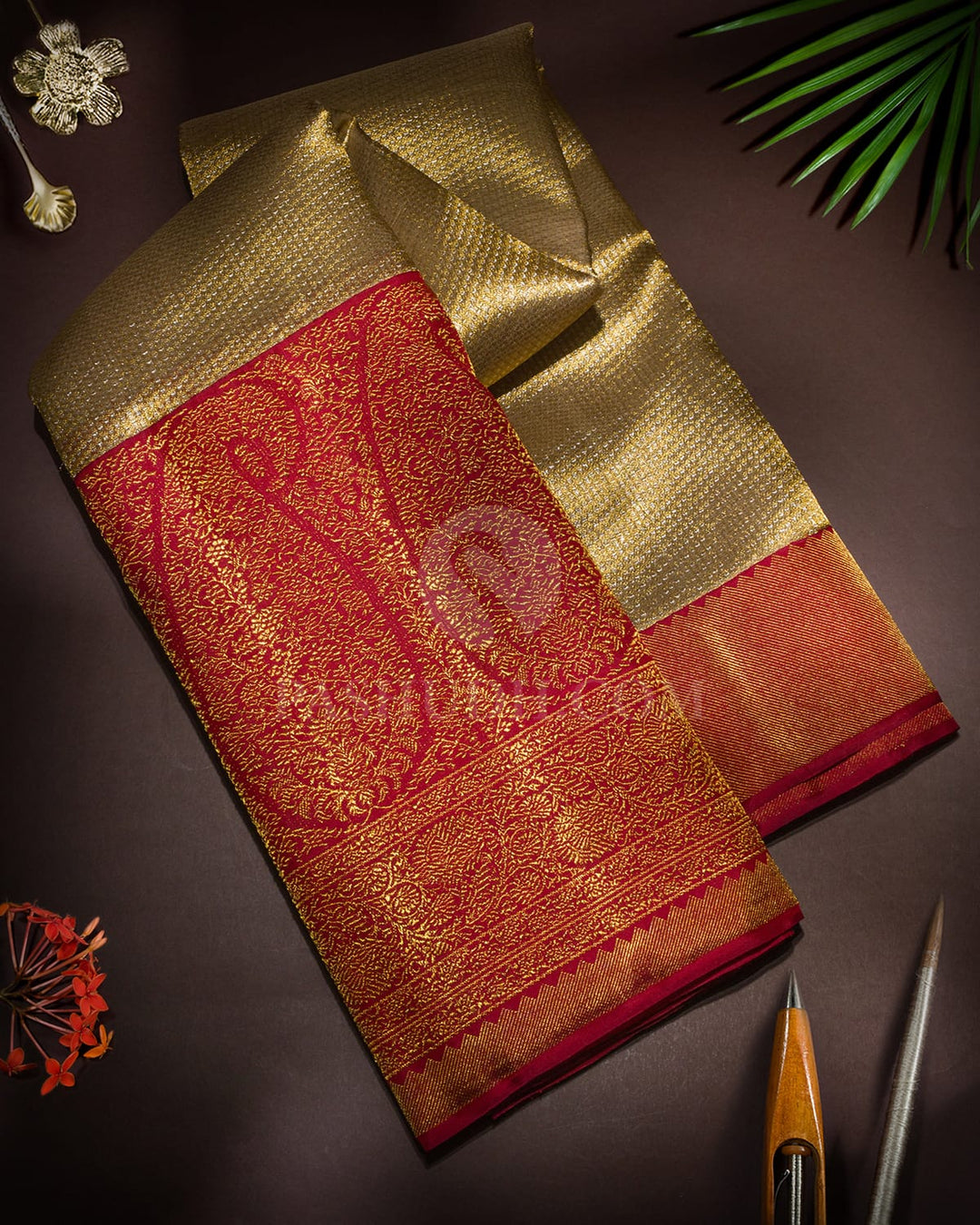 Gold And Silver Organza Shimmer Kanjivaram Silk Saree-S1287(G)