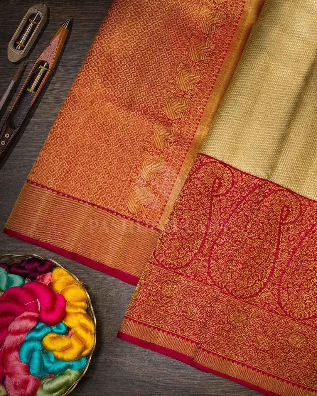 Gold And Silver Organza Shimmer Kanjivaram Silk Saree-S1287(G)